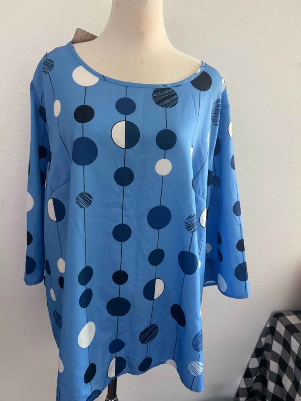 Sky Blue Polka Dot Drop-Shoulder Blouse